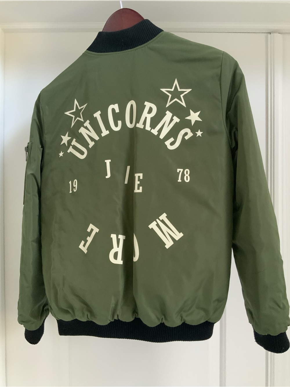 Zara Olive Green Bomber Jacket with Black Trim